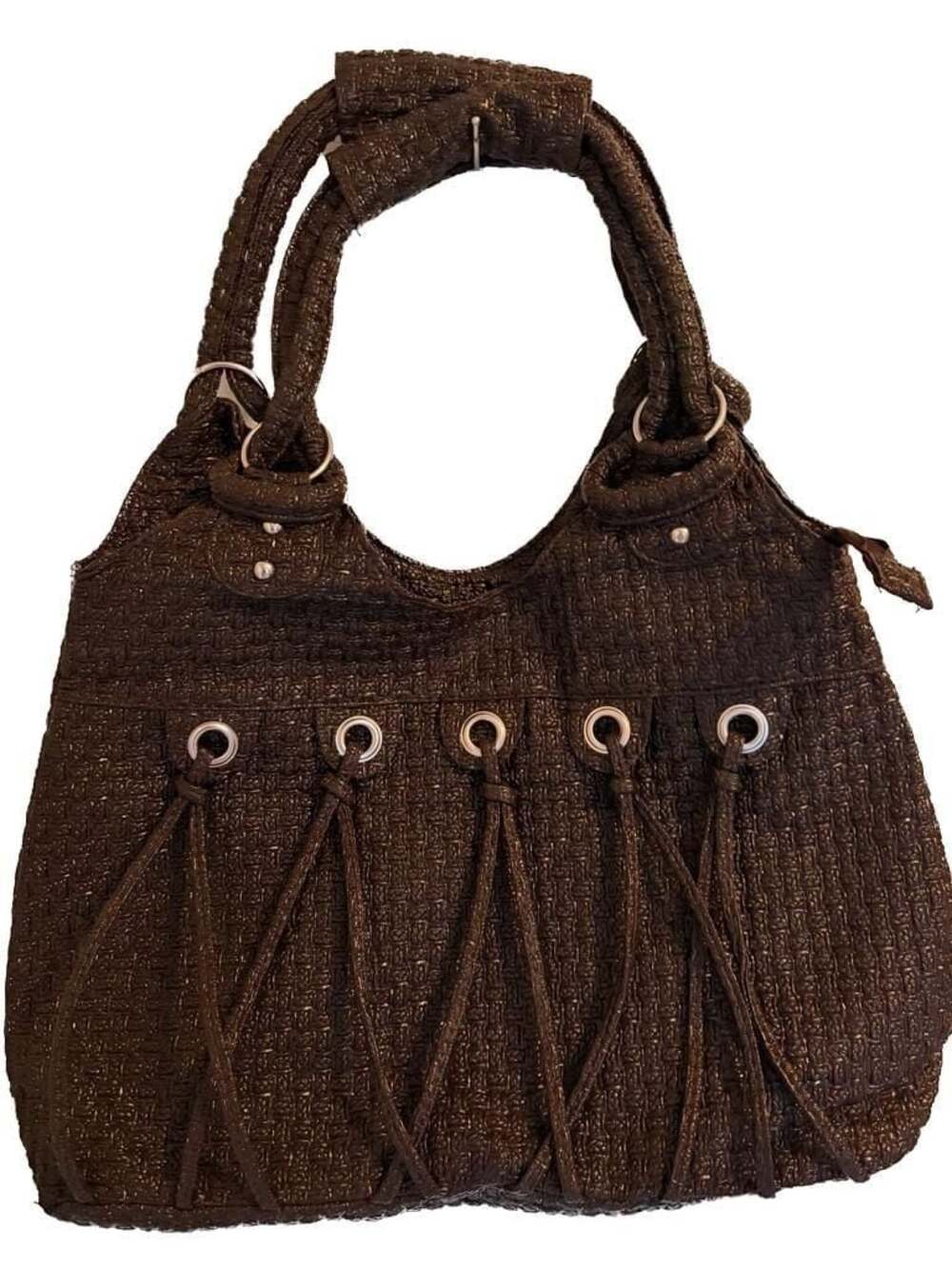 Unbranded Brown Woven Texture Grommet Detail Shoulder Bag